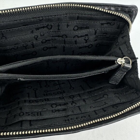 Fossil Maddox Wallet Black Leather3/4 Zip Around Clutch Organizer - Picture 4 of 9